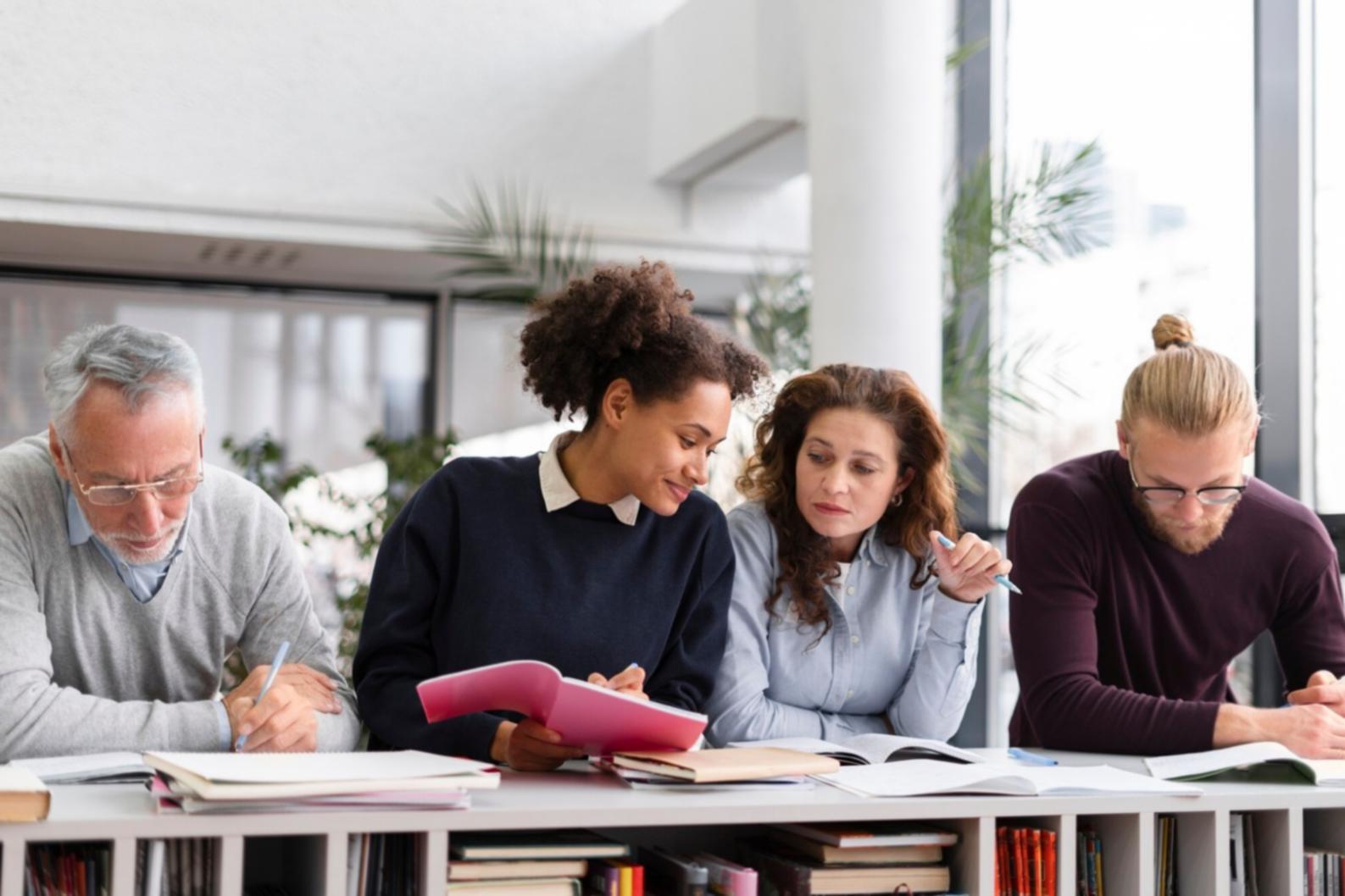 Team analyzing comparative financial data across multiple business sectors